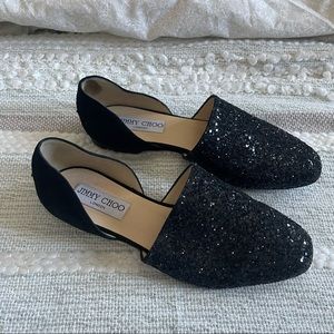 Jimmy Choo London Black Glitter D’Orsay Slip On Flats size 35